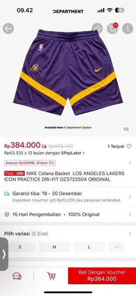 Celana basket Nike Lakers original baru