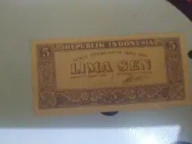 Uang kertas lima sen tahun 1945 kondisi masih bagus