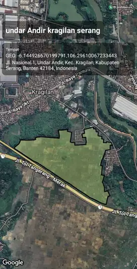 Dijual Tanah 70 Ha Untuk Perumahan di Kragilan Serang Banten