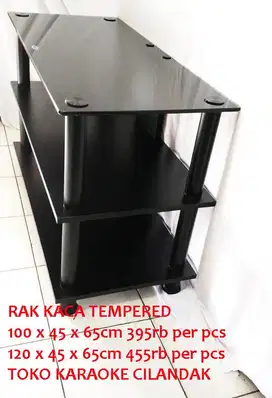 meja kaca tempret serba guna sound dan tv