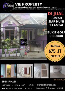 JUAL CEPAT RUMAH 2 LANTAI SIAP HUNI BUKIT GOLF CIBUBUR