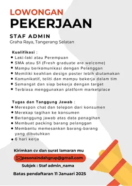 Staff Admin (Dibutuhkan Segera)