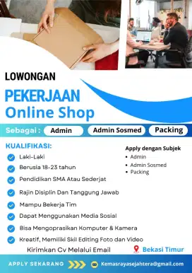 LOWONGAN KERJA ADMIN DAN PACKING ONLINE SHOP KOTA BEKASI JUAL MAINAN