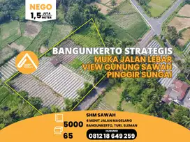 Jual Tanah Bangunkerto Pinggir Sungai View Gunung Muka Lebar