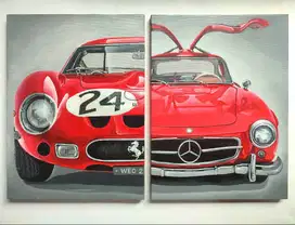 Lukisan Mobil Ferrari 250 GTO, Mercedes Benz 300SL