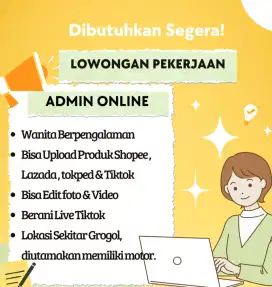 Dibuka Lowongan pekerjaan , Admin online