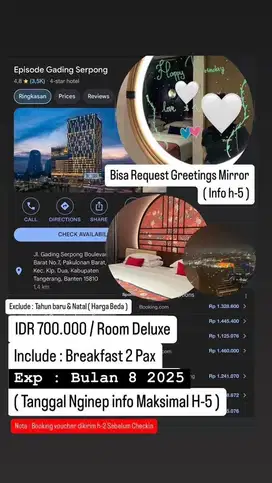 Voucher Menginap Hotel Murah - Episode Gading Serpong Tangerang