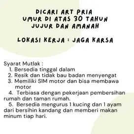 DICARI ART PRIA PENGALAMAN MENGURUS RUMAH