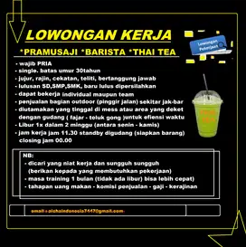 dibutuhkan segera jaga stand thai tea outlet barista