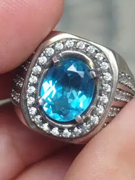 Batu blue topaz London 3.75 carat ring perak memo MRI top kristal HQ