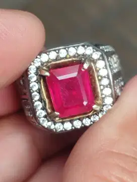 Batu Ruby red 4.47 crat ring perak memo MGL kristal HQ