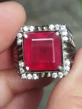 Batu Ruby red Mozambique 11.03 crat ring perak memo CGL