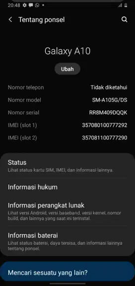 Jual hp samsung a10 nego