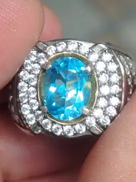 Batu Blue topaz Swiss 2.40 carat ring perak memo MGL