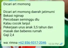 Dicari ART Momong Bersih Bersih Cibubur