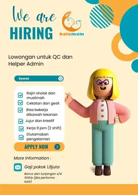 Lowongan QC dan Helper Admin