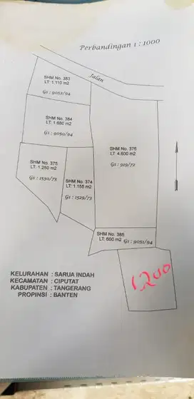 Dijual lahan potensial seluas 1 HA kawasan premium Ciputat Tangsel :