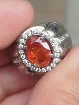 Batu garnet spessartite Srilanka 2.47 crat ring perak memo GLI