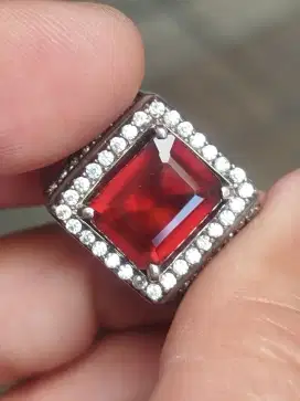 Batu garnet hessonite 7.26 carat ring perak memo MRI top kristal