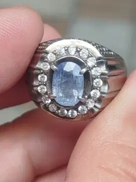 Batu blue safir sapphire 1.85 crat ring perak memo skylab heat only