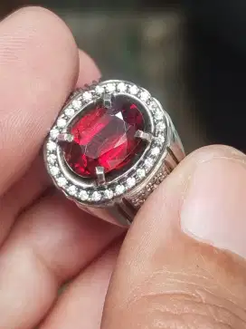 Cincin Batu garnet spessartite namibia 4.38 crat ring perak memo GRI