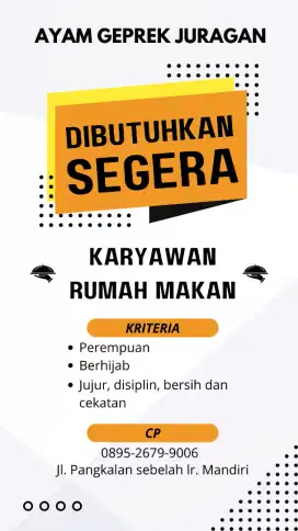 Dibutuhkan karyawan rumah makan