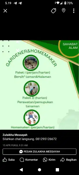 Tukang kebun, dan pekerja rumah (pasang plavon PVC)