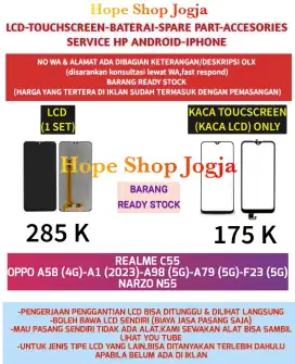 Service HP-Baterai-Touchscreen-LCD REALME C55-OPPO A58 (4G)-A1 (2023)