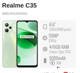 Realme C35 4+4/128 Muluss Nett 950 Passs. Lok.Grand Kota Bintang