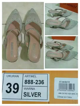 SEPATU SANDAL HEELS ST.MORITZ SILVER UKURAN 39