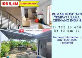 Jual Cepat Rumah Kost 13KT dan tempat usaha Cipinang Indah