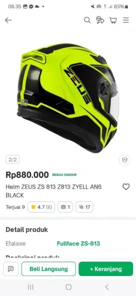 JUAL CEPAT HELM FULL FACE ZEUS ZS 813 YELLOW FULL SET GAK JADI PAKE