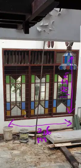 Kaca jendela kamper daun dan kusen 2,6 x 1,85 cm