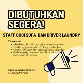 Dicari SEGERA staf Cuci Sofa dll  Laundry BSD