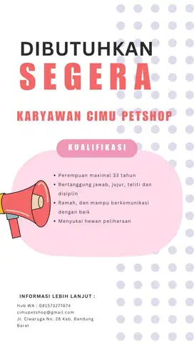 Lowongan Kerja Cimu Petshop