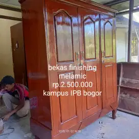 Lemari kayu jati 3 pintu bekas finishing melamic kampus IPB Dramaga