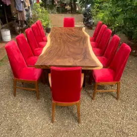Set meja meeting trembesi solid 3 metere alami  12 kursi jol