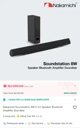 Soundbar Nakamichi soundtation W8 masih plastikan