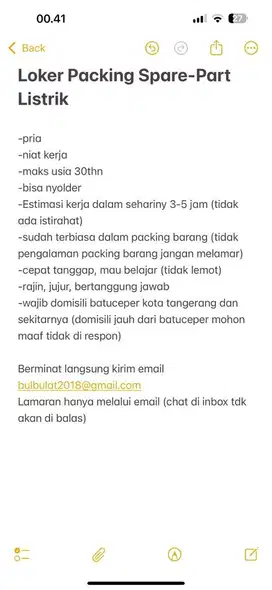 Loker Packing Spare-Part Listrik