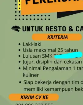 Di cari cook helper untuk restoran