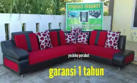 Yoshiko perabot - sofa L hanami merah hiam