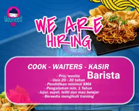 Dibutuhkan Cook, Waitress,  Kasir,  Barista penempatan Youneedmee