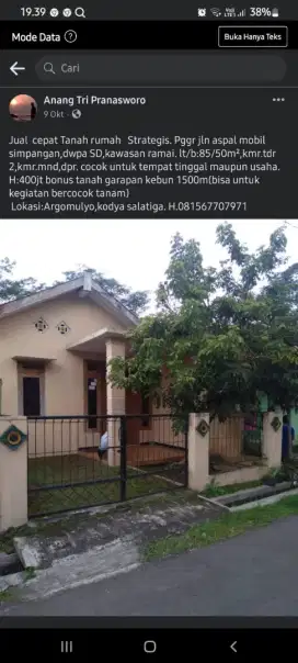 Dikontrakkan Rumah Pinggir Jalan