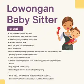 Lowongan BABY SITTER WANITA MAX 30 TAHUN