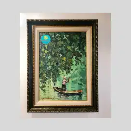 Lukisan Rimbunan Daun Hand Painting Tekstur Palet Timbul Tebal