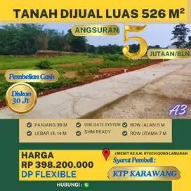 Dijual Tanah Luas 526 M Bisa diangsur 5 Tahun A3 di Karawang