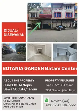 1Unit Ruko HADAP JALAN  (2 1/2 Lantai), BOTANIA GARDEN Batam Center