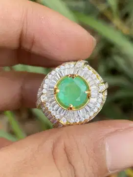 Cincin Permata Emerald Colombia 2 ct Ring Perak Microsetting Tupper