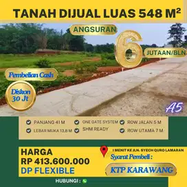 Tanah Dijual Luas 548 m Di karawang Bisa Diangsur 5 Tahun SHM