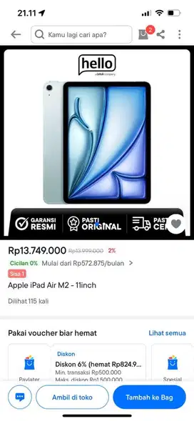 Dijual ipad air 11inch 2024